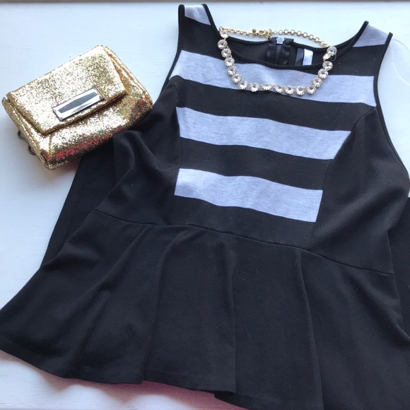 Kensie Dresses & Skirts - Kensie Black & Gray Stripped Peplum Dress
